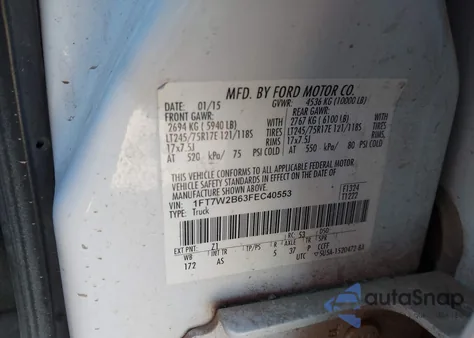 2015 Ford F-250 Xl из США, поврежденный, VIN 1FT7W2B63FEC40553